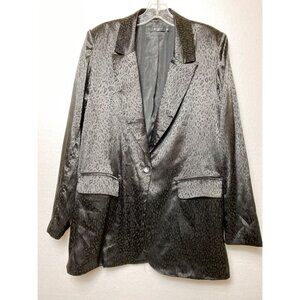 Leopard Print Black Satin Blazer By Eight Paris Medium Sexy Goth Punk Rock Sexy